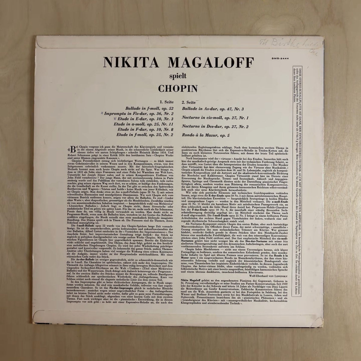 Nikita Magaloff, Frédéric Chopin – Nikita Magaloff Spielt Chopin – back cover