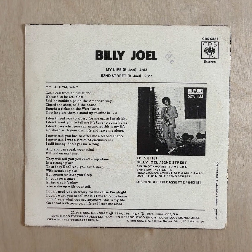 Billy Joel – My Life / 52nd Street – back cover