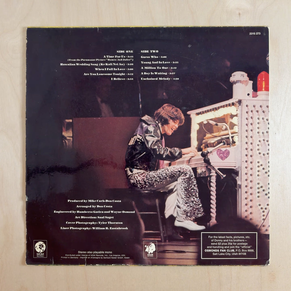 Donny Osmond – A Time For Us – back cover