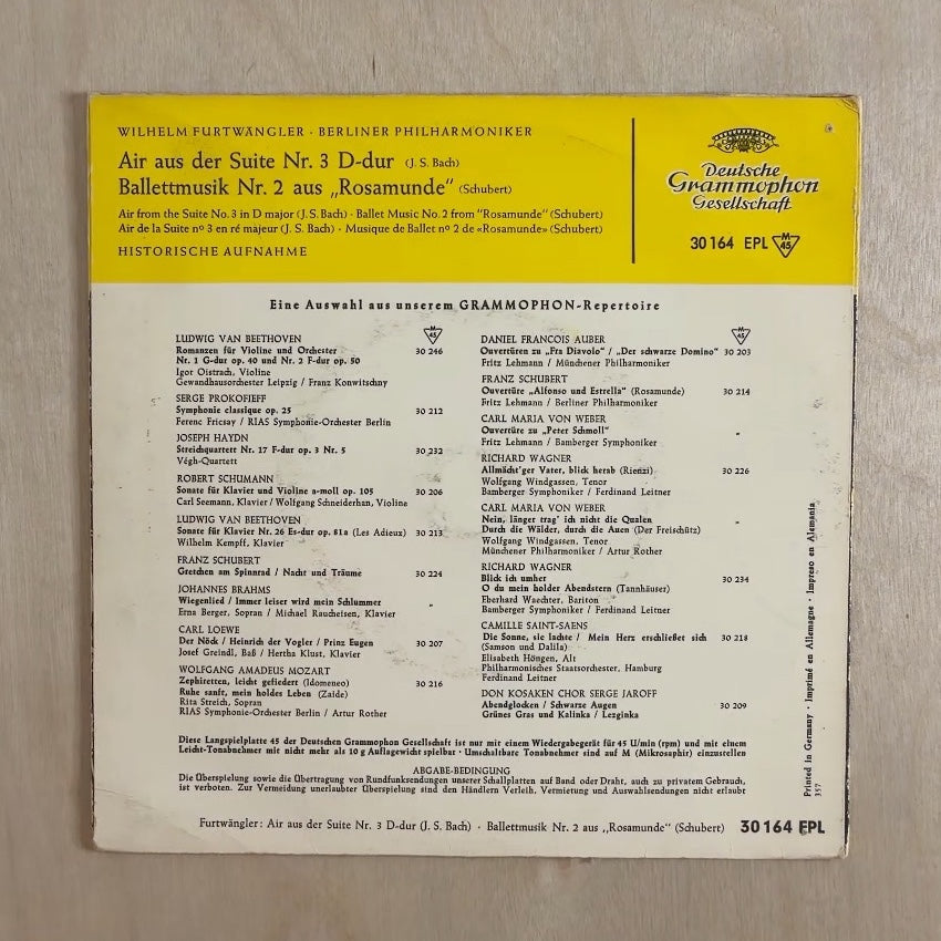 Johann Sebastian Bach, Franz Schubert, Wilhelm Furtwängler, Berliner Philharmoniker – Air Aus Der Suite Nr. 3 D-dur / Ballettmusik Nr. 2 Aus „Rosamunde“ – back cover