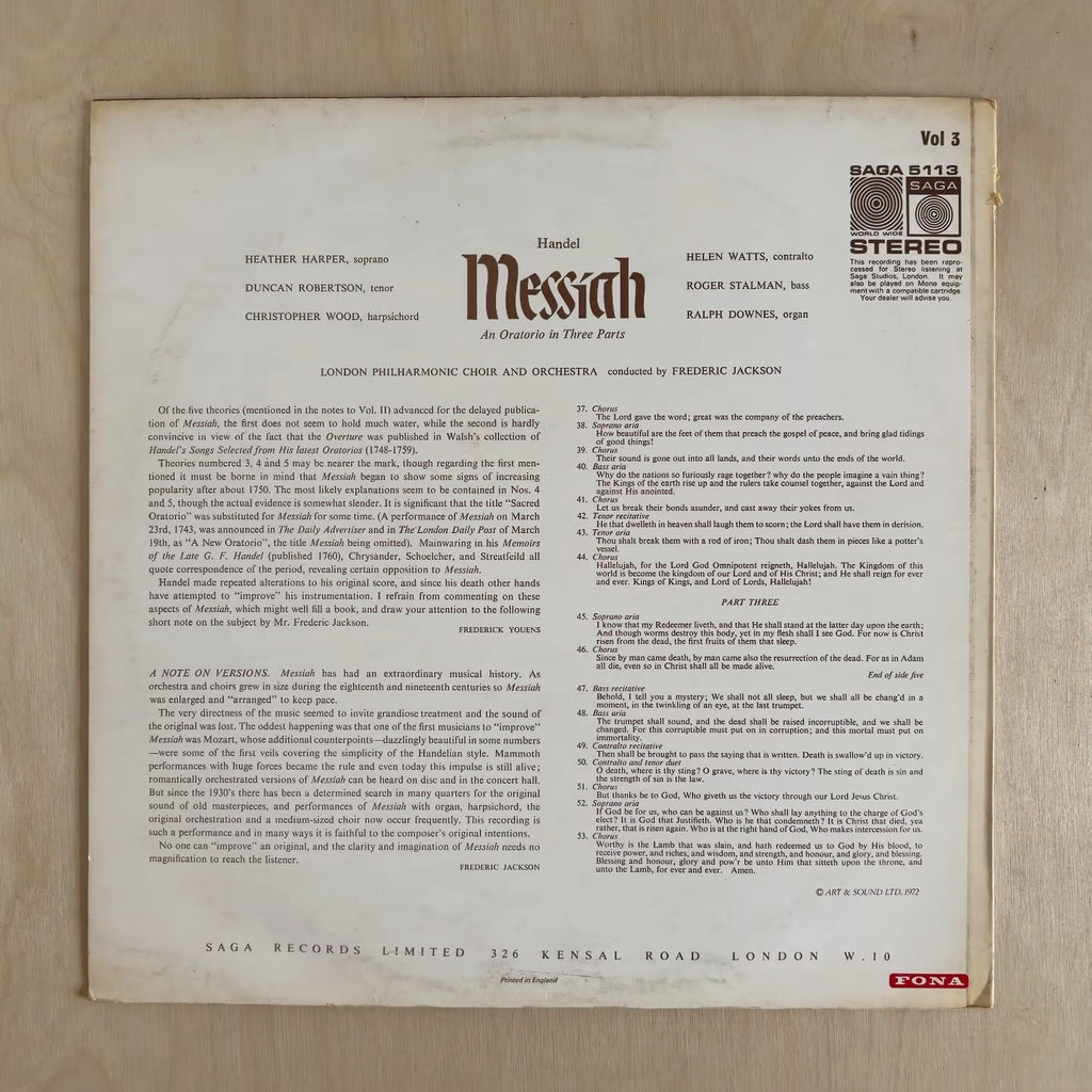 Georg Friedrich Händel – Messiah – back cover