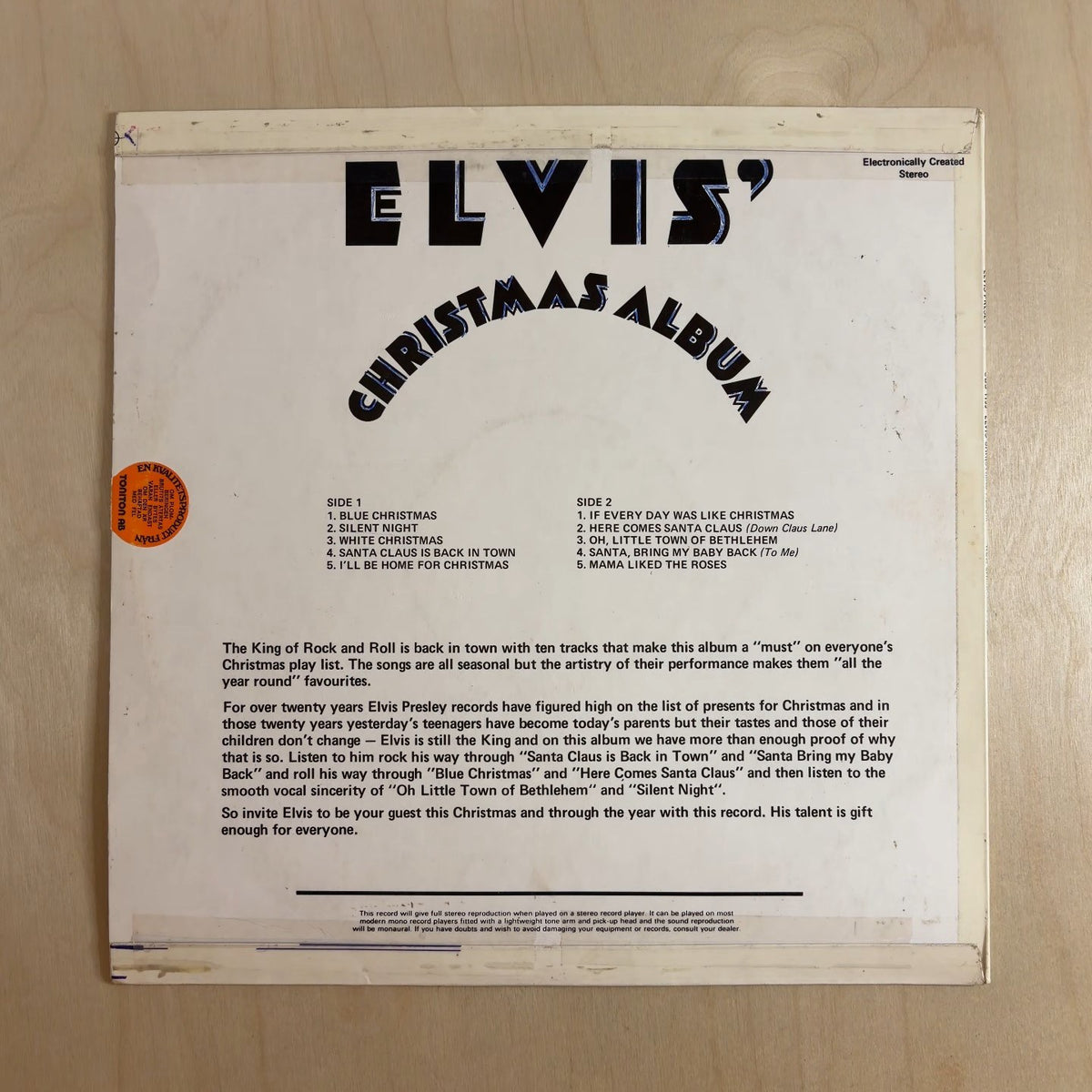 Elvis Presley – Elvis' Christmas Album – back cover