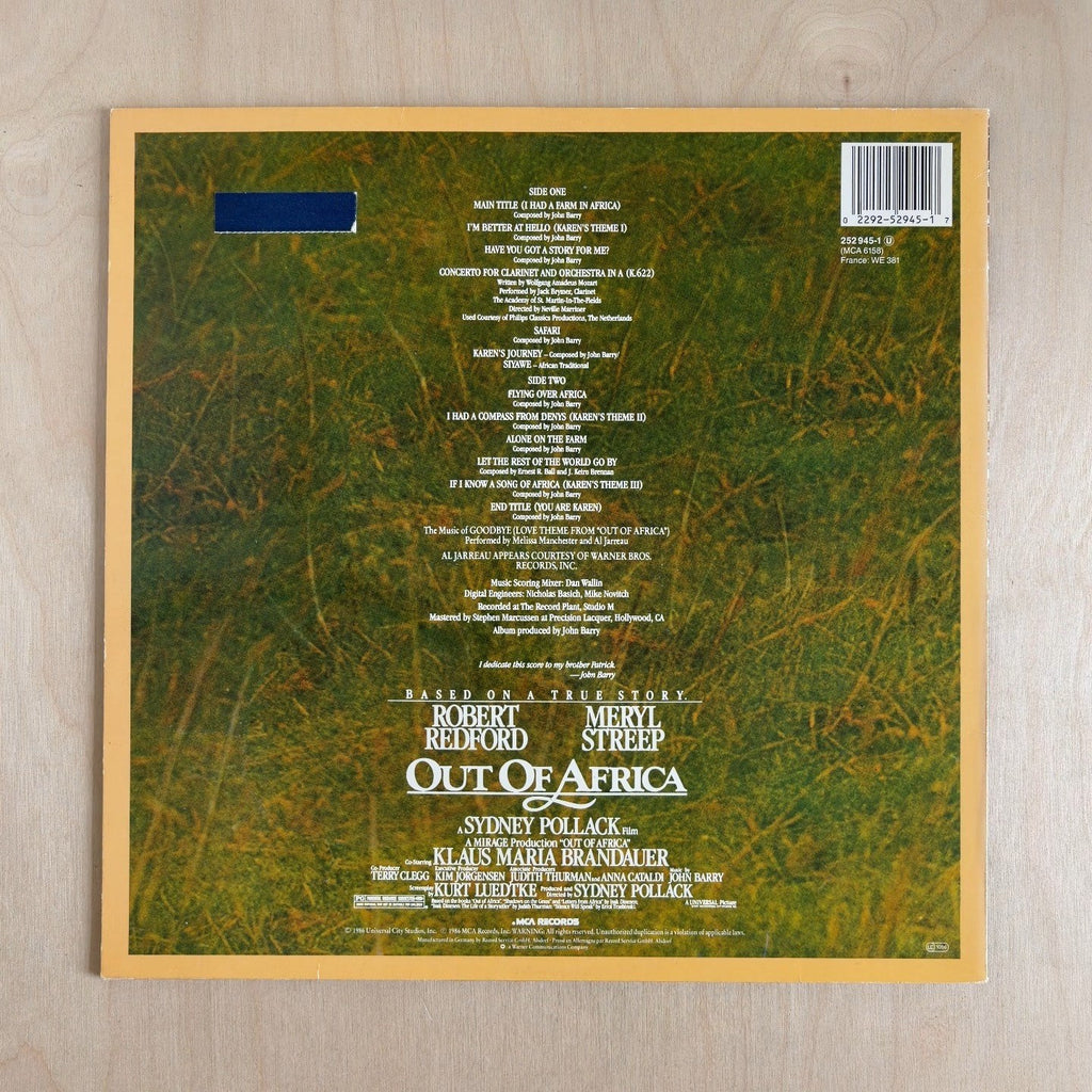 John Barry – Out Of Africa (Music From The Motion Picture Soundtrack) – back cover