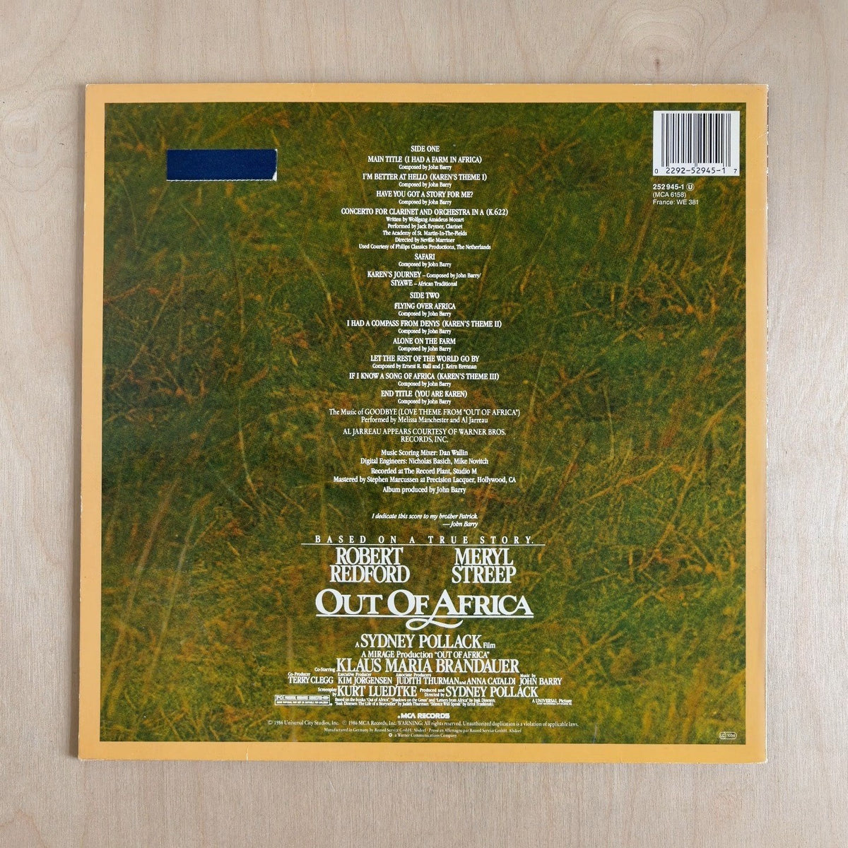 John Barry – Out Of Africa (Music From The Motion Picture Soundtrack) – back cover