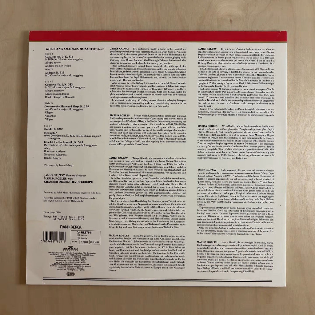 James Galway – Plays Mozart – back cover