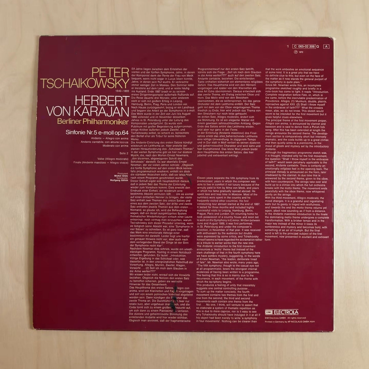 Herbert von Karajan, Pyotr Ilyich Tchaikovsky, Berliner Philharmoniker – Sinfonie Nr.5 E-Moll Op.64 – back cover