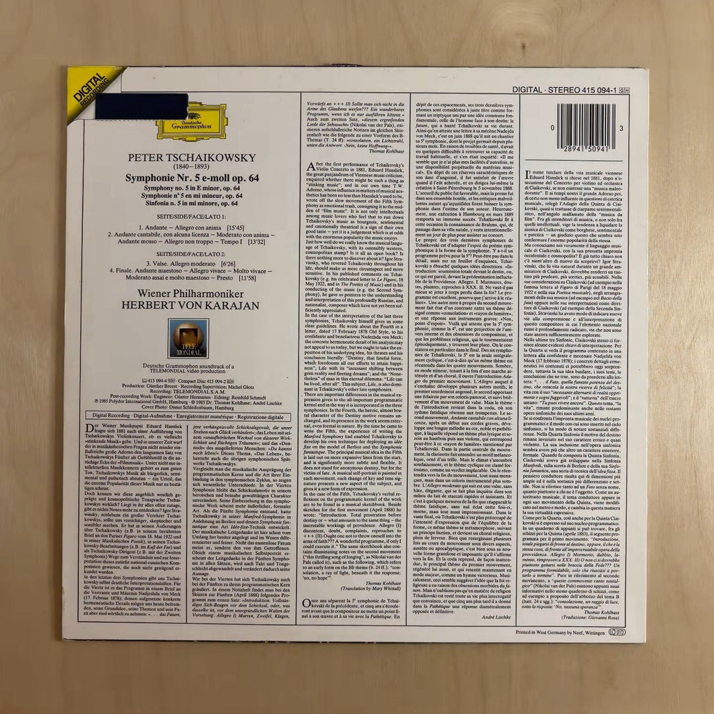 Pyotr Ilyich Tchaikovsky, Wiener Philharmoniker, Herbert von Karajan – Symphonie No.5 – back cover