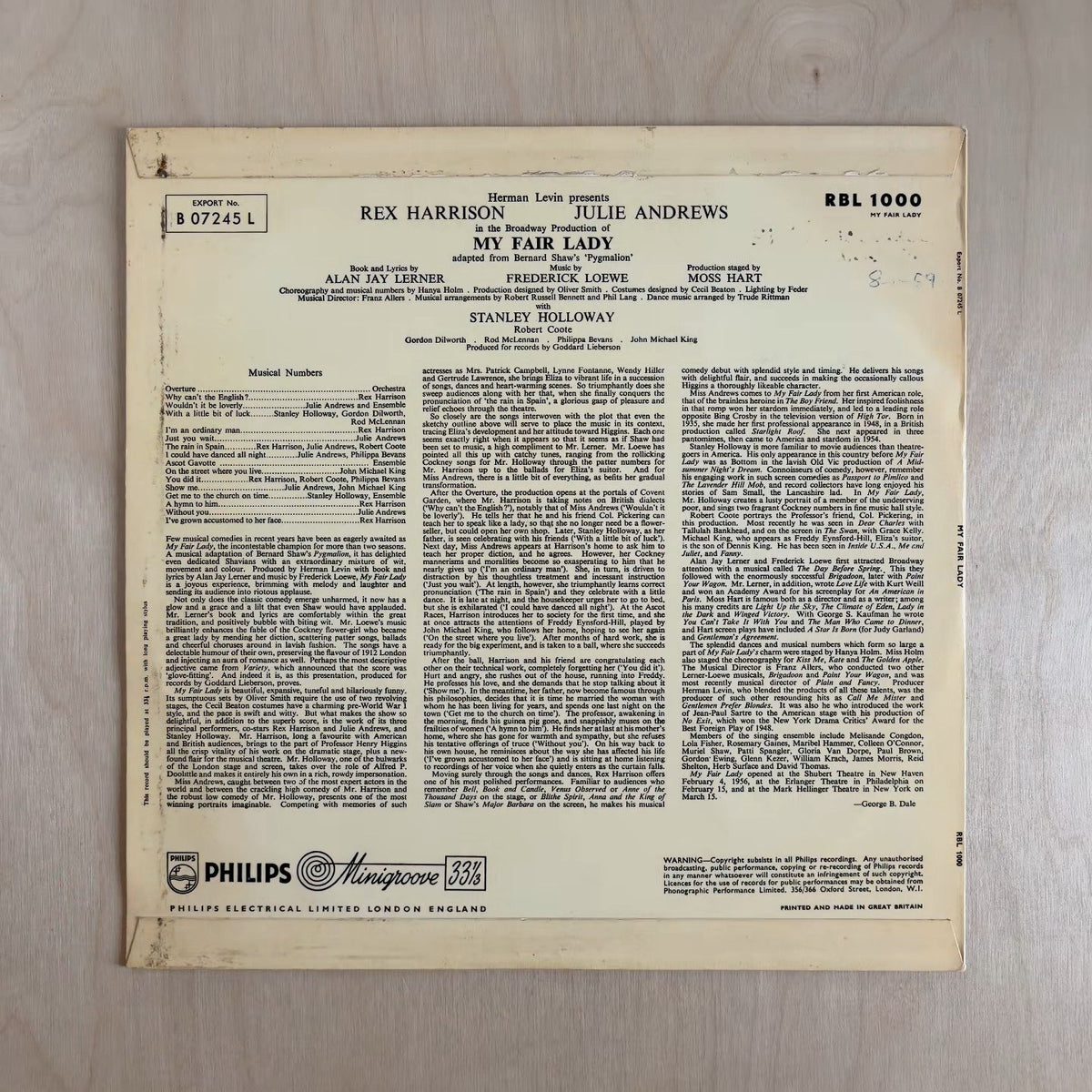 Rex Harrison, Julie Andrews – My Fair Lady – back cover