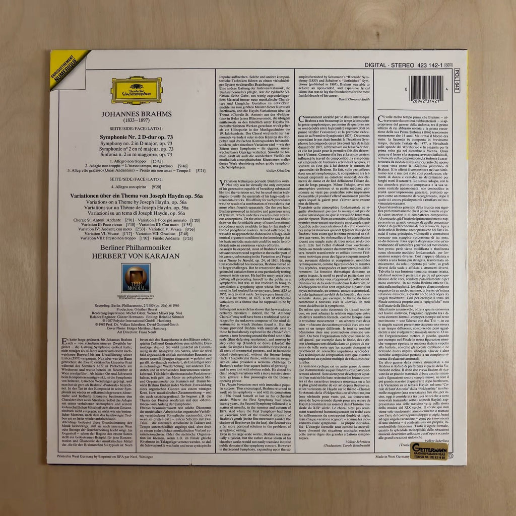 Johannes Brahms, Herbert von Karajan, Berliner Philharmoniker – Symphonie No. 2 & Haydn-Variationen – back cover
