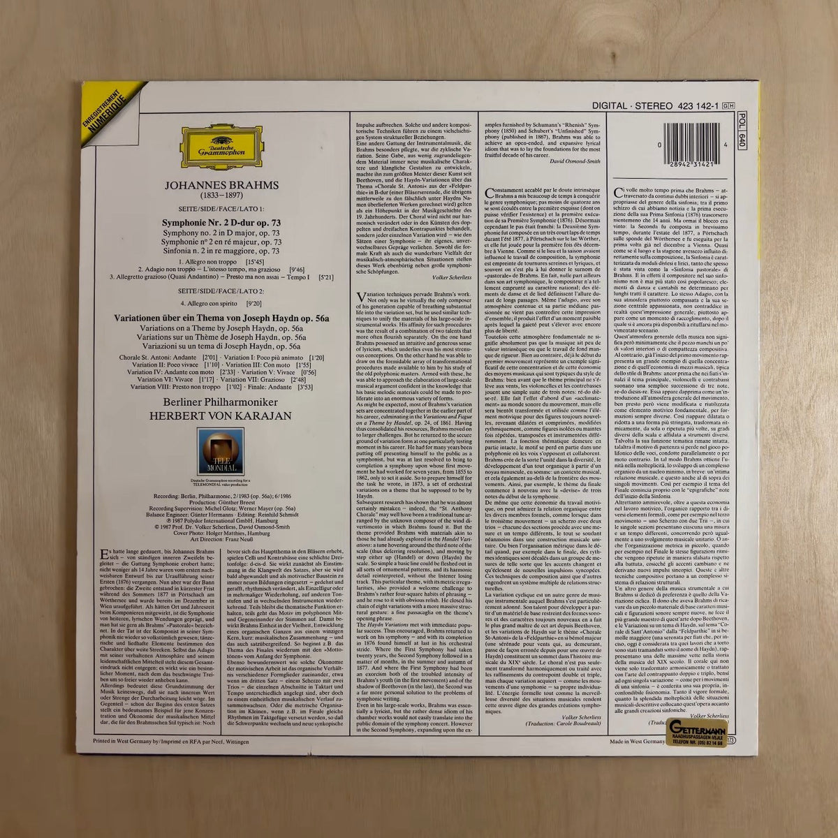 Johannes Brahms, Herbert von Karajan, Berliner Philharmoniker – Symphonie No. 2 & Haydn-Variationen – back cover