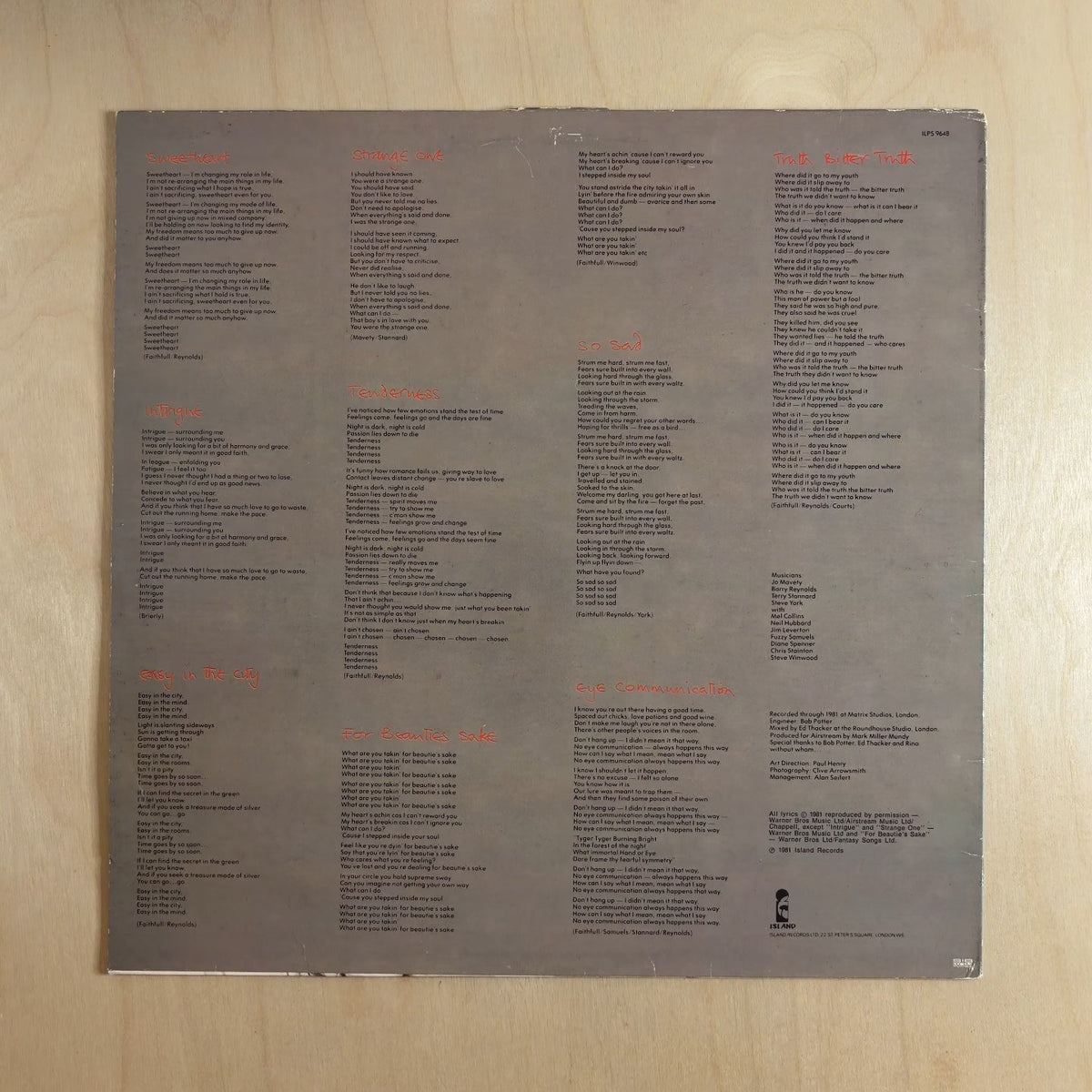 Marianne Faithfull – Dangerous Acquaintances – back cover