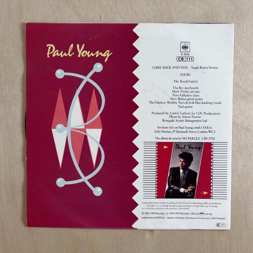 Paul Young – Come Back And Stay (Single Remix Version) – back cover