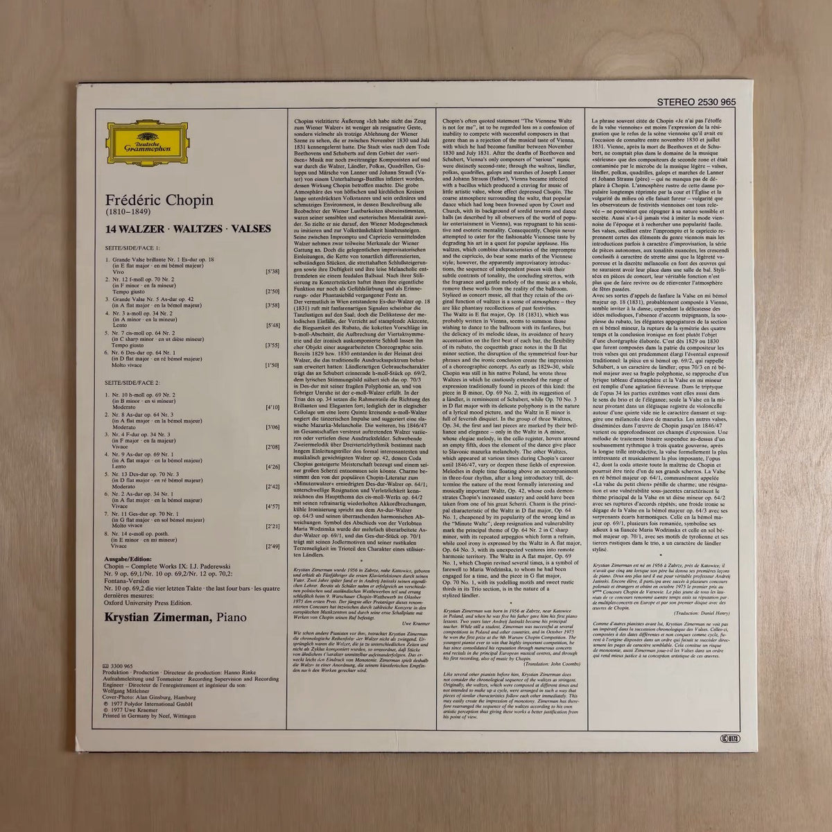 Frédéric Chopin, Krystian Zimerman – 14 Walzer = Waltzes – back cover