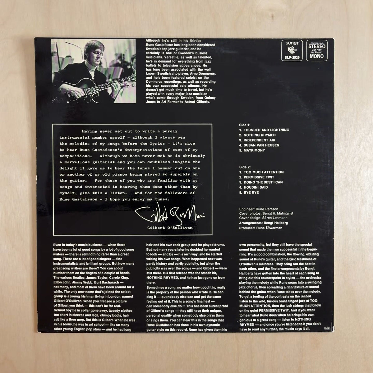 Rune Gustafsson – Himself (Plays Gilbert O'Sullivan) – back cover