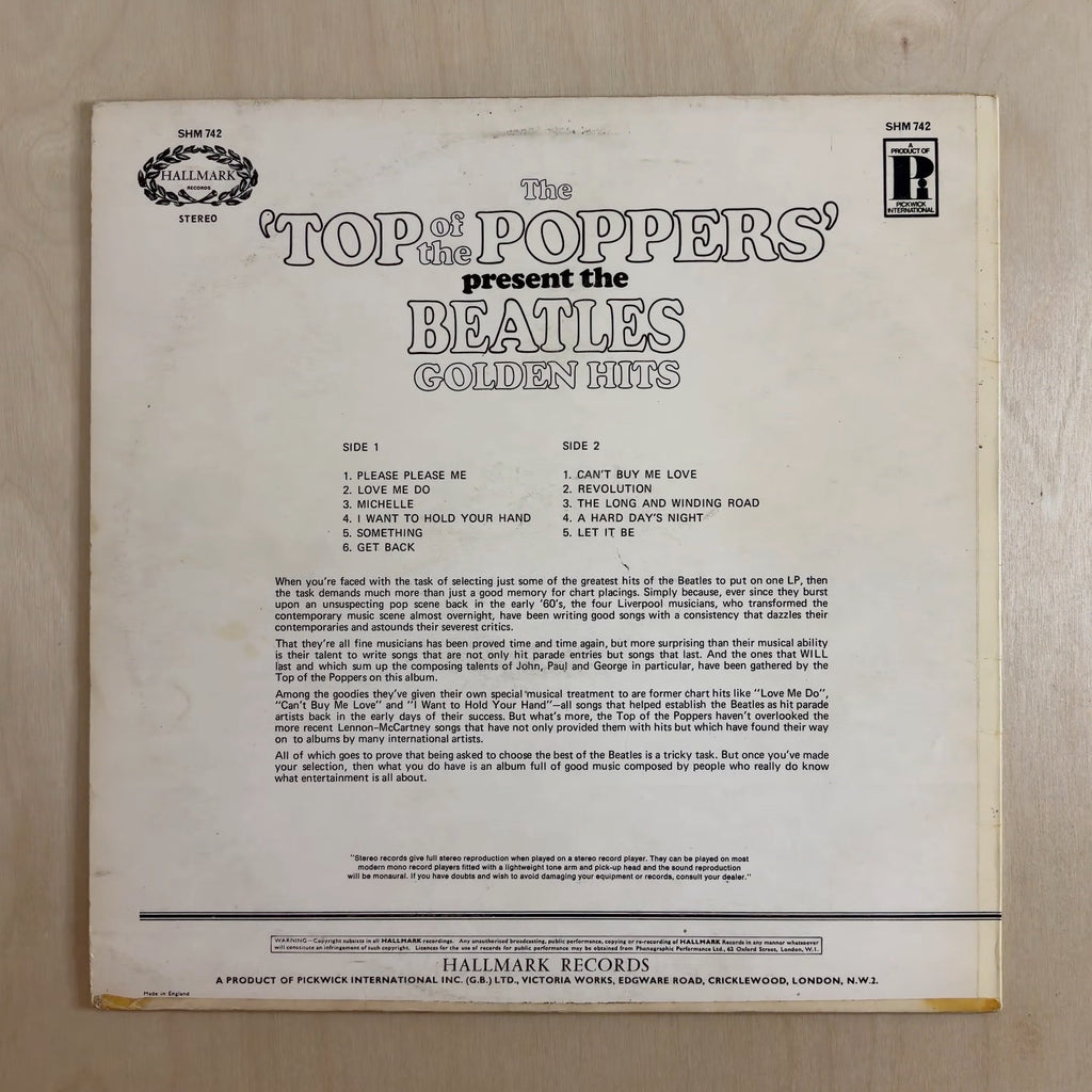 The Top Of The Poppers – The 'Top Of The Poppers' Present The Beatles Golden Hits – back cover