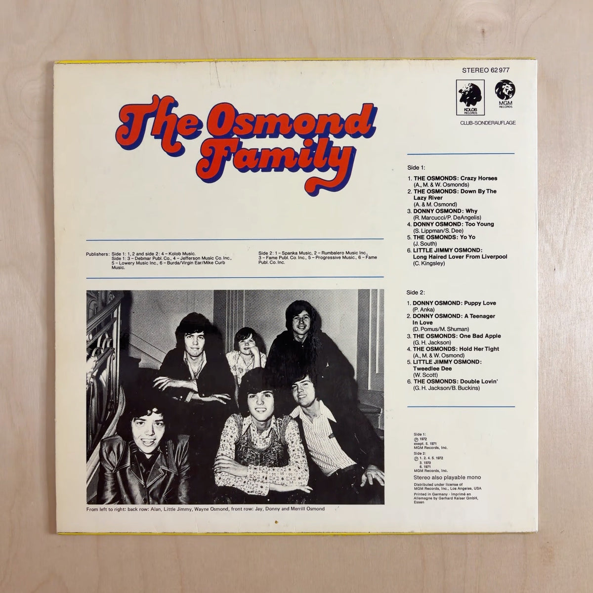 The Osmonds – The Osmond Family – back cover