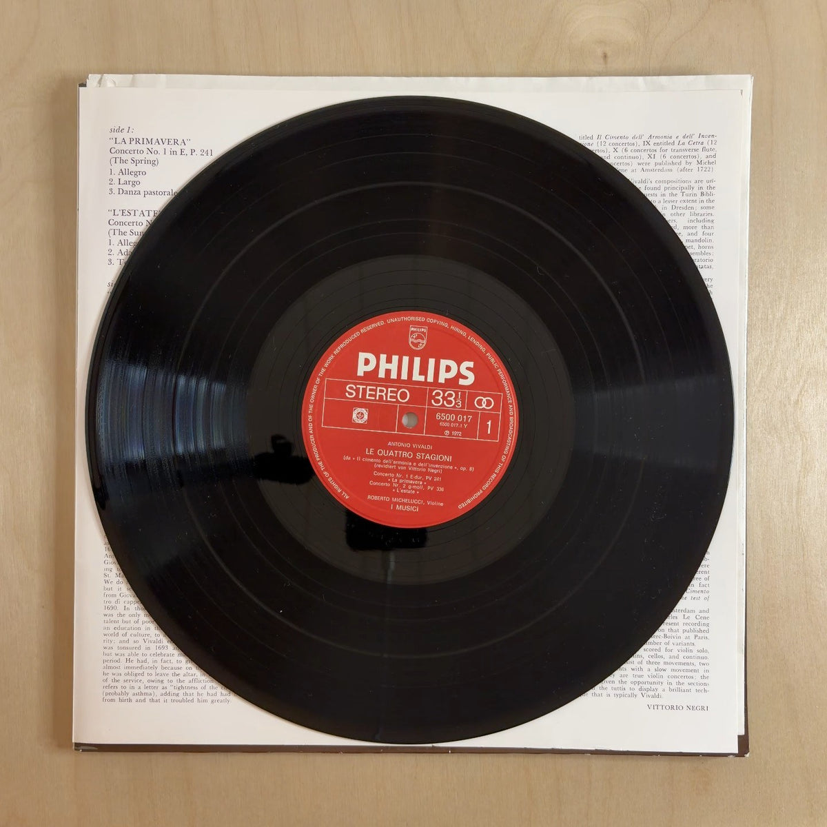 Antonio Vivaldi, Roberto Michelucci, I Musici – Le Quattro Stagioni – record label