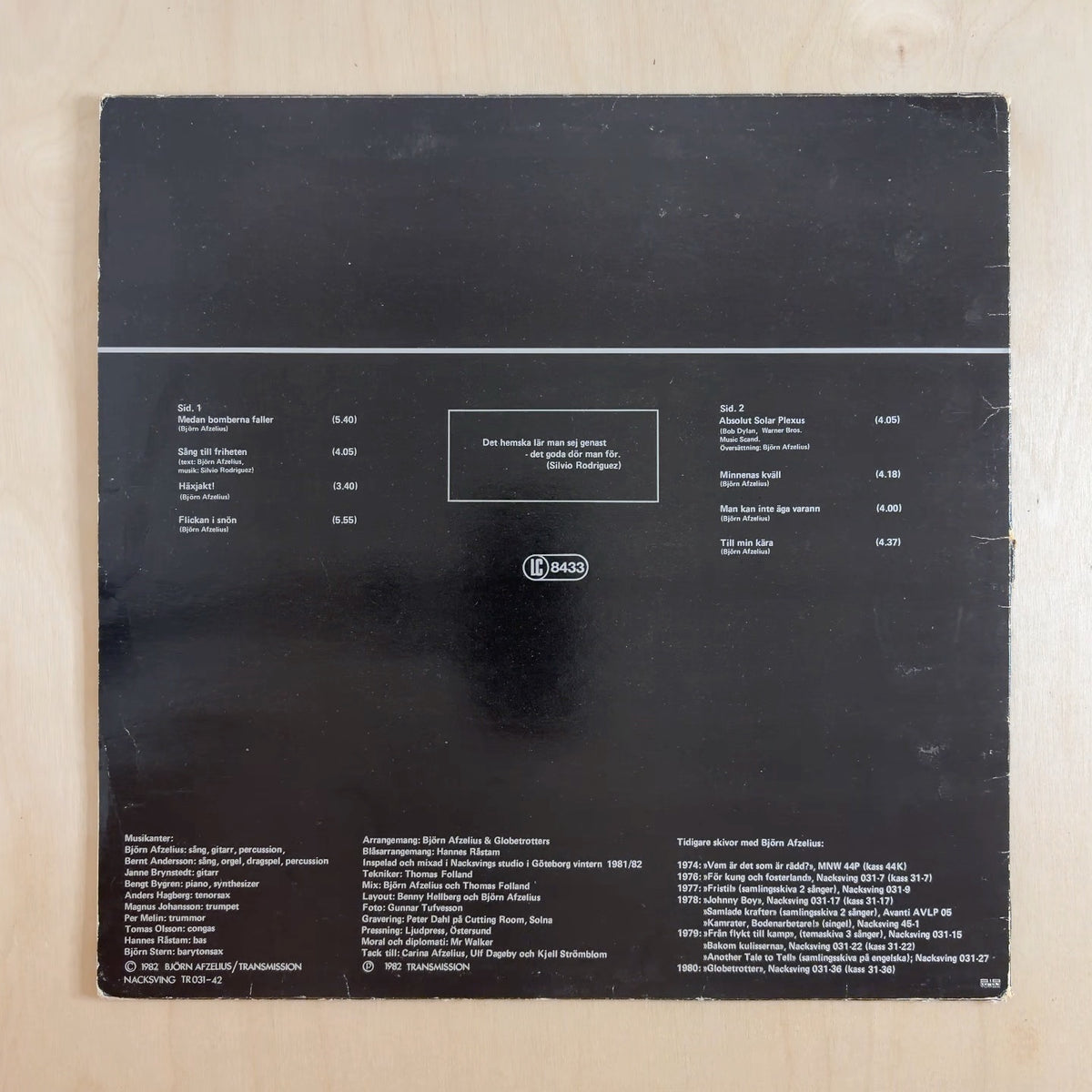 Björn Afzelius – Innan Tystnaden – back cover