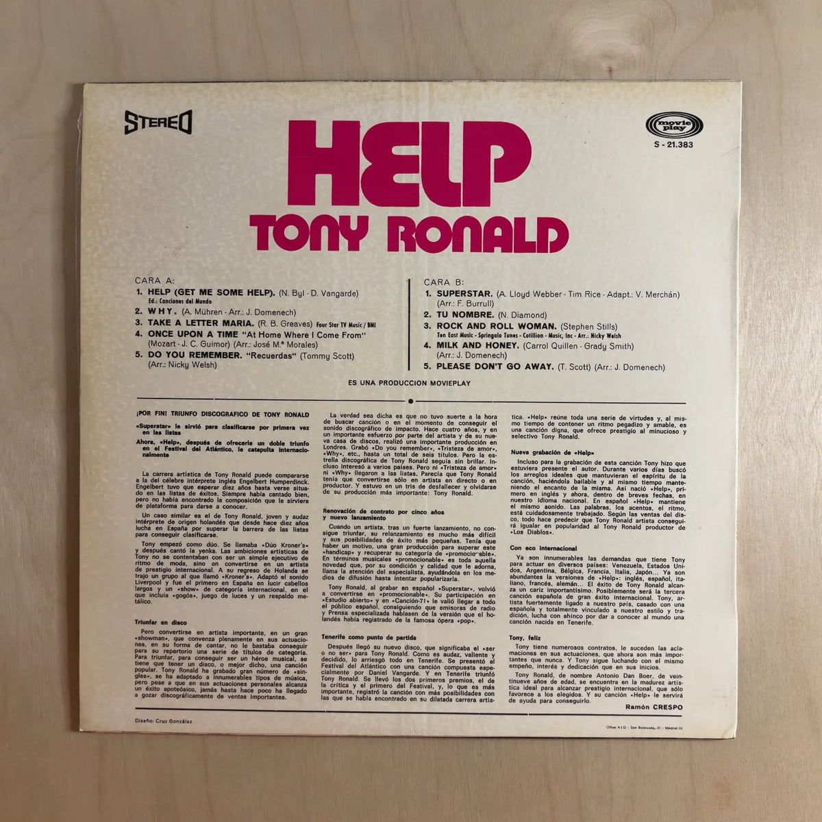 Tony Ronald – Help – back cover