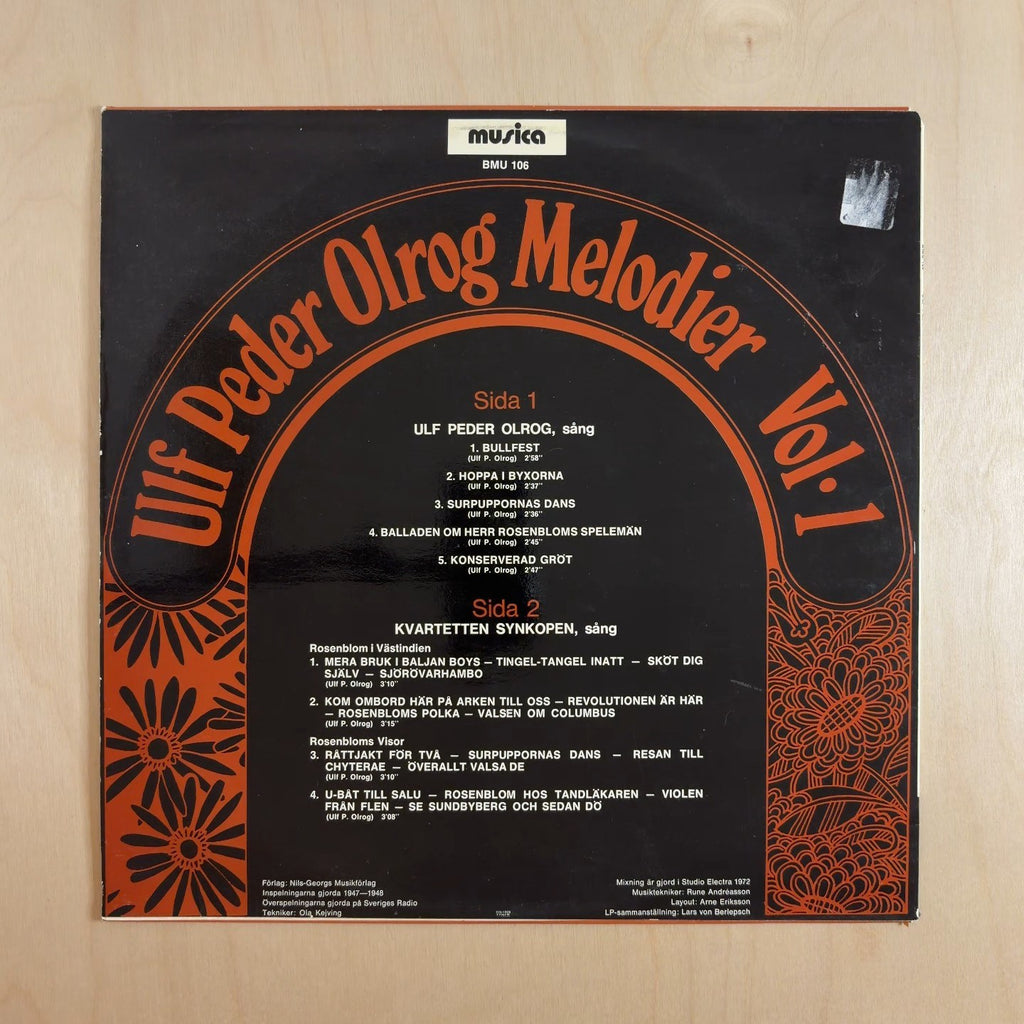 Kvartetten Synkopen, Ulf Peder Olrog – Ulf Peder Olrog-melodier Vol. 1 – back cover